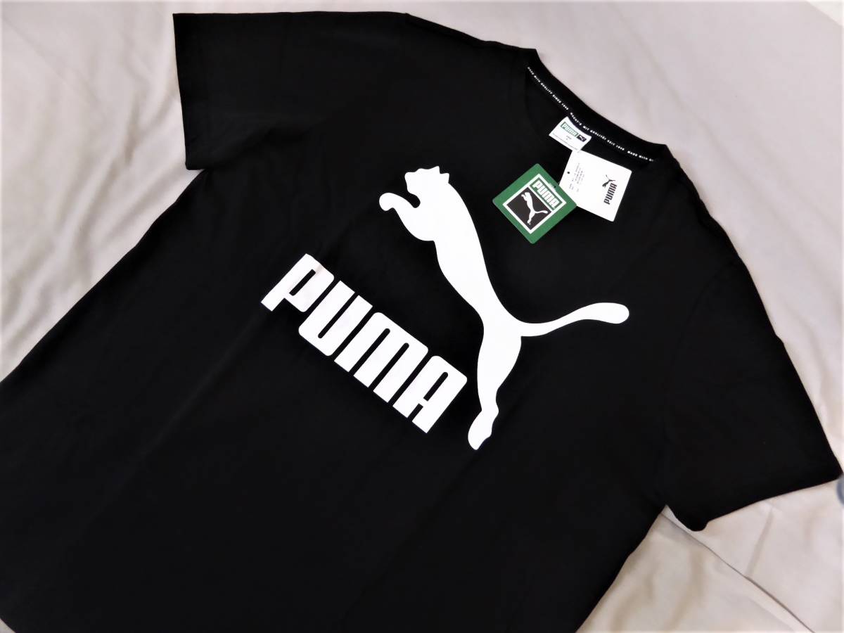 PUMA プーマ ビッグロゴ カジュアル クルーネック コットン半袖Tシャツ XL 黒の画像2
