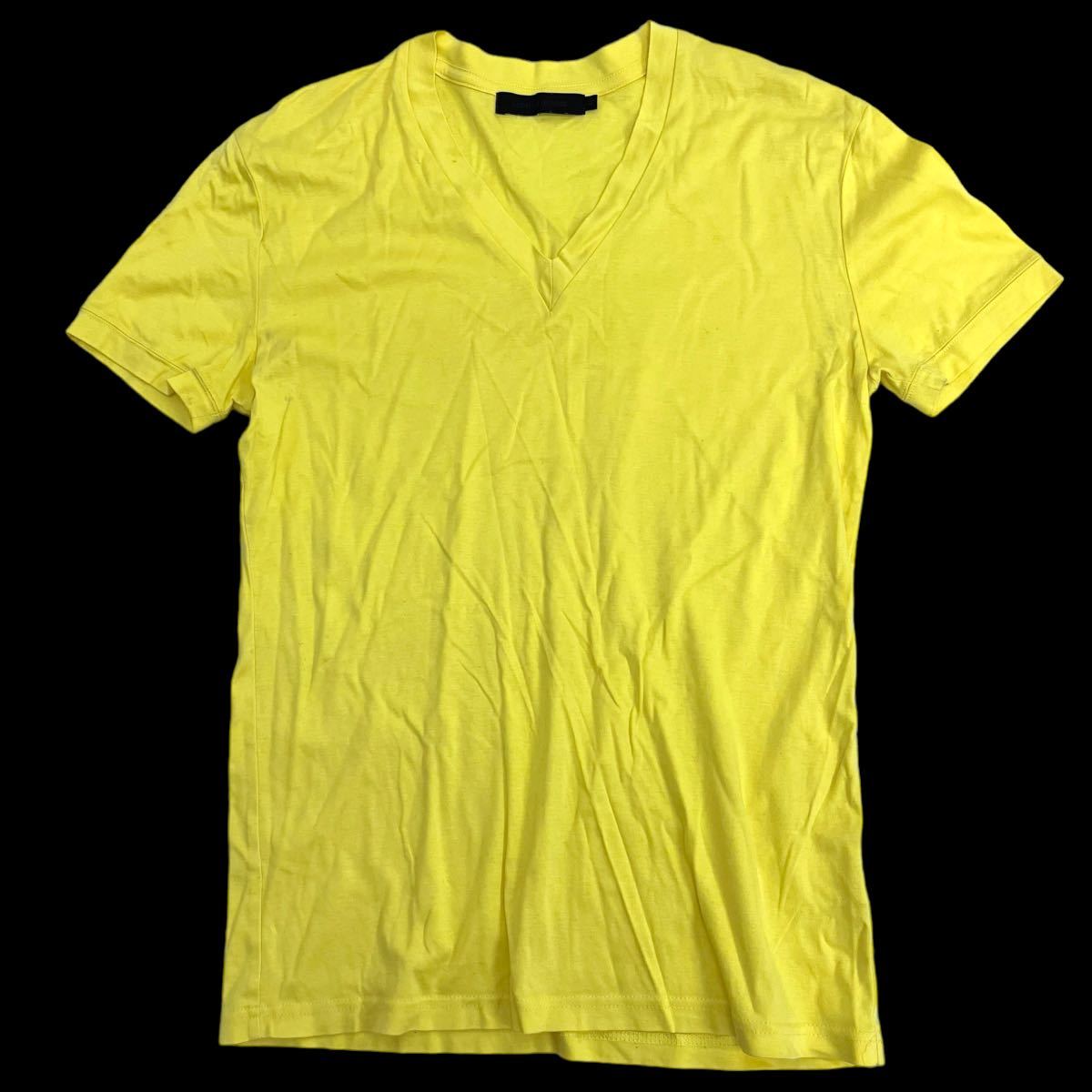 LITHIUM HOMME / リチウムオム メンズ カットソー Vネック 半袖Tシャツ イエロー 46サイズ Sサイズ相当 O-1444_画像1
