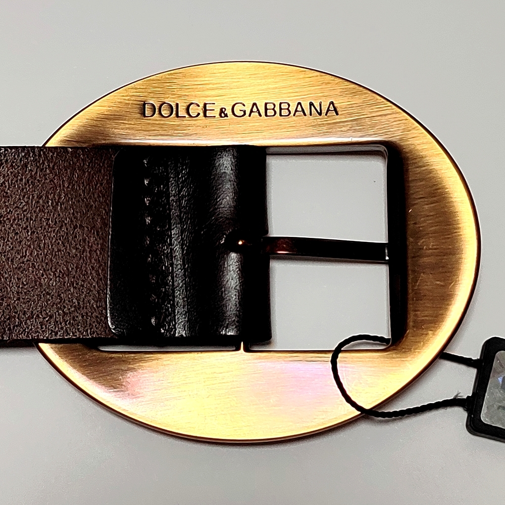 95★新品★ドルチェ＆ガッバーナ★ベルト★DOLCE&GABBANA★オーバル★デカ バックル★ダークブラウン★茶色ブラウン★ドルガバ★イタリア製_画像4