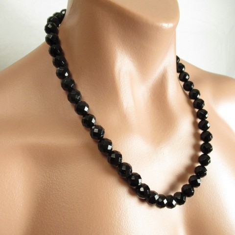 【カットブラックオニキス12ｍｍ】天然石ネックレス　パワーストーン Lサイズ