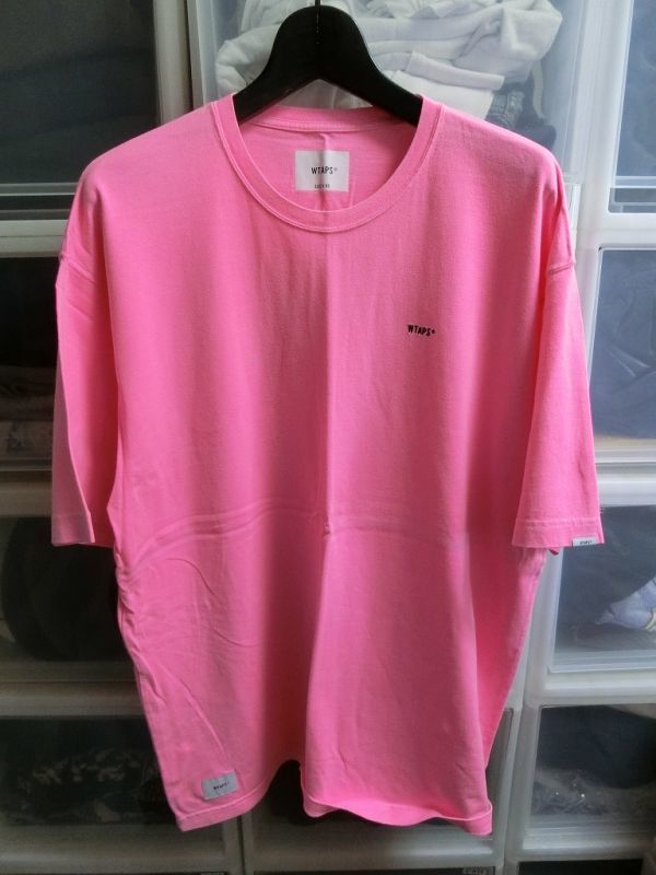 WTAPS FLAT01 CREW NECK COTTON ロゴ刺繍 クルーネック Tシャツ L ピンク #211ATDT-CSM04 ダブルタップス