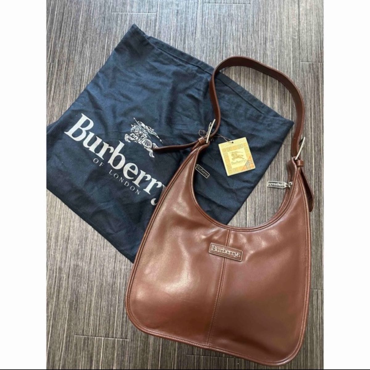 タグ付き新品 オールドバーバリー Burberry ブラウン レザー ロゴワン