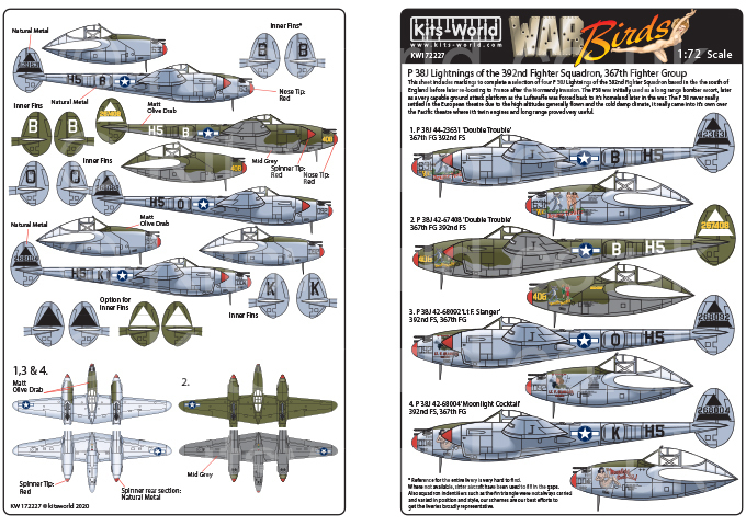 Kits-World(172227)1/72 P-38J ライトニング'Double Trouble' 他用デカール_画像1