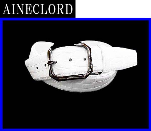 ロング★115cm★\13200〓AINECLORD〓40mm牛革型押しレザーベルトwhite