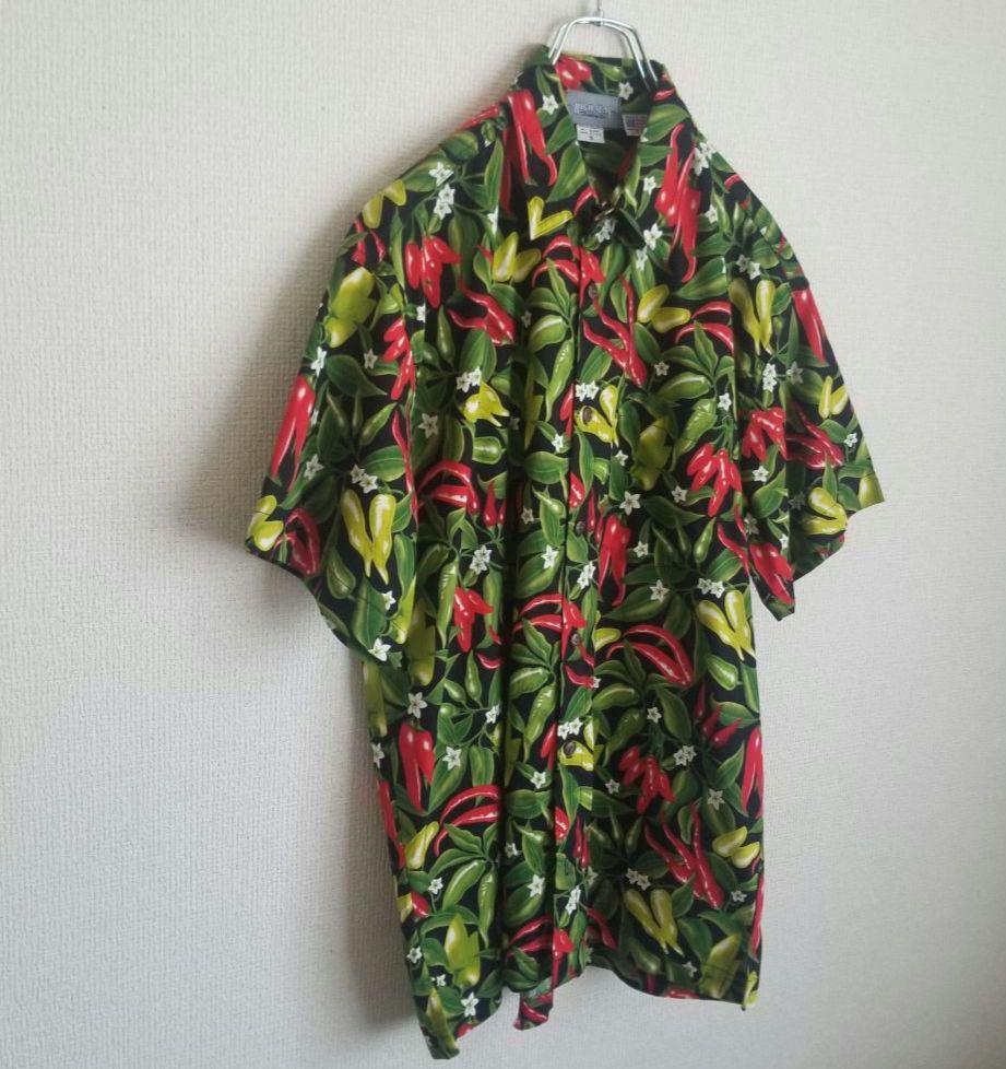 90s ヴィンテージ　High Seas Tradinng　Hawaiian Shirts red, green and yellow pepper シャツ　made in USA_画像8