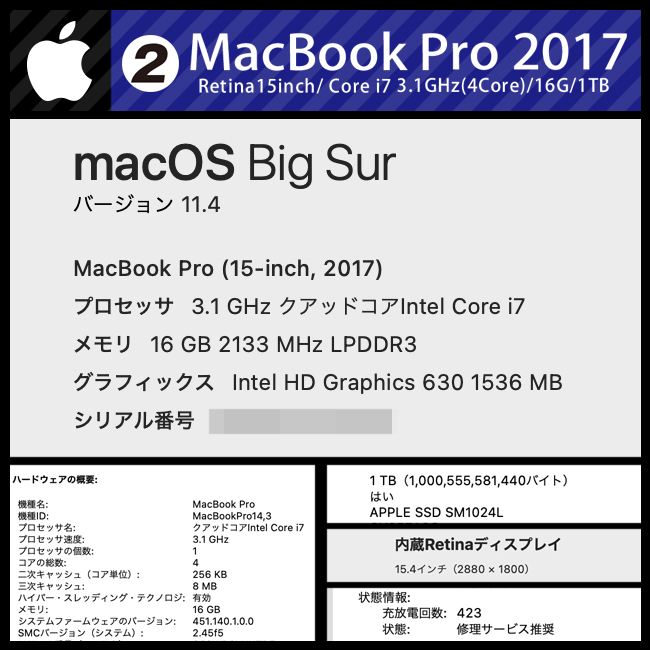 注目ショップ Pro ☆MacBook (15-inch・2017)・Core BigSur/難あり品
