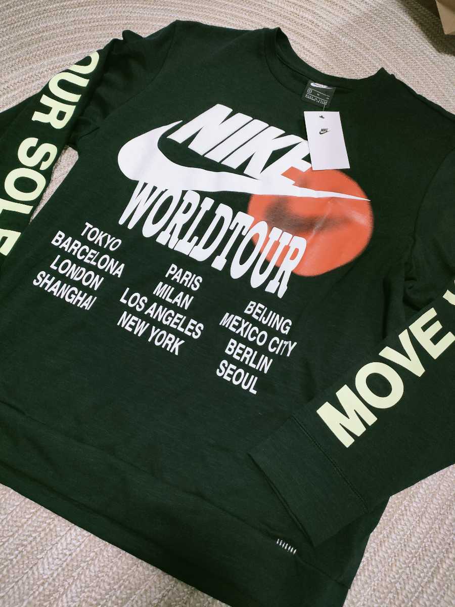 新品　定価20350　NIKE　上下　L　WORLD　セットアップ　TOUR　メンズ　長袖　Tシャツ　ワールドツアー　パンツ　黒　ロゴ　ハーフパンツ　ロンT　ナイキ