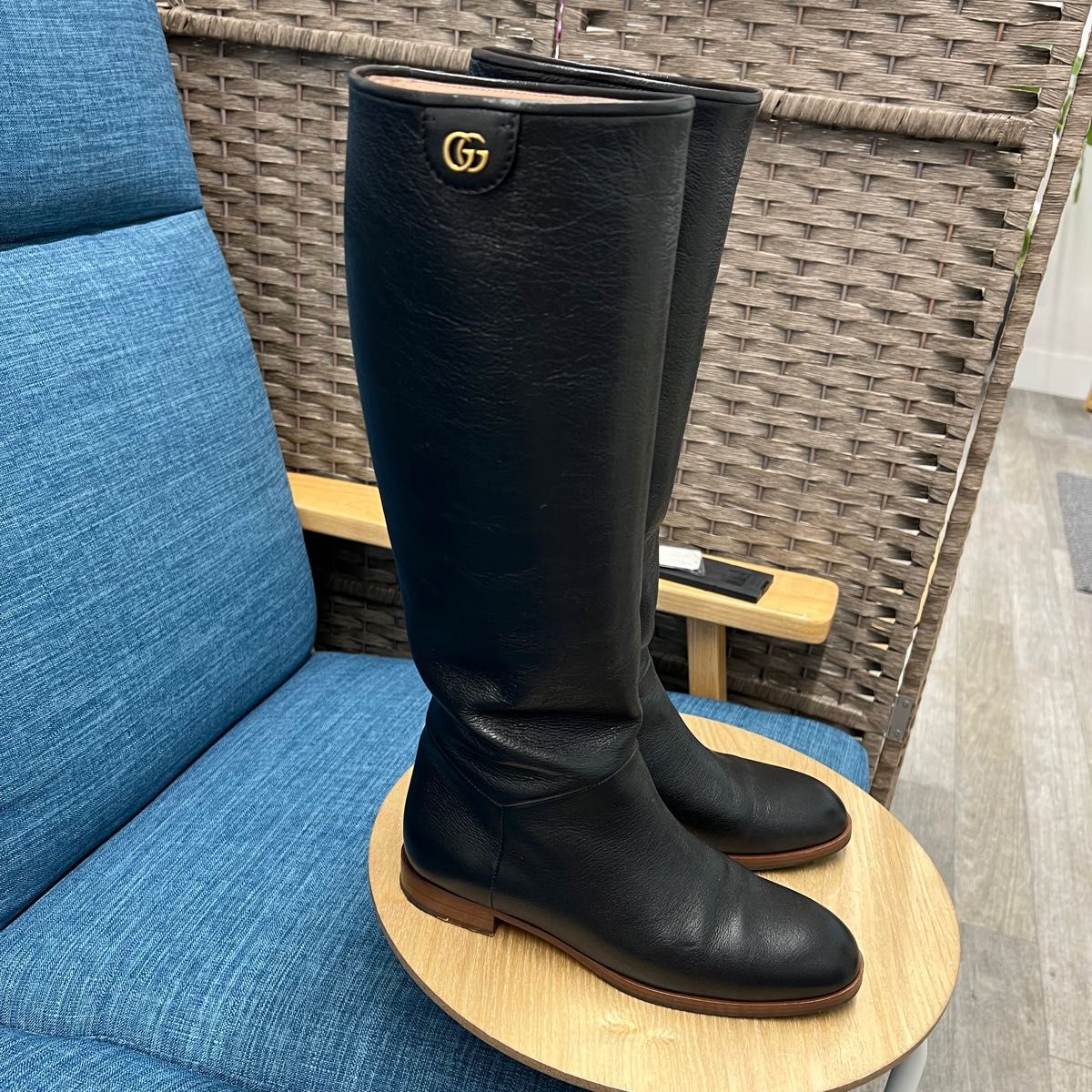 美品 小さいサイズの方 34/5 サイズグッチシンプルブラックブーツ