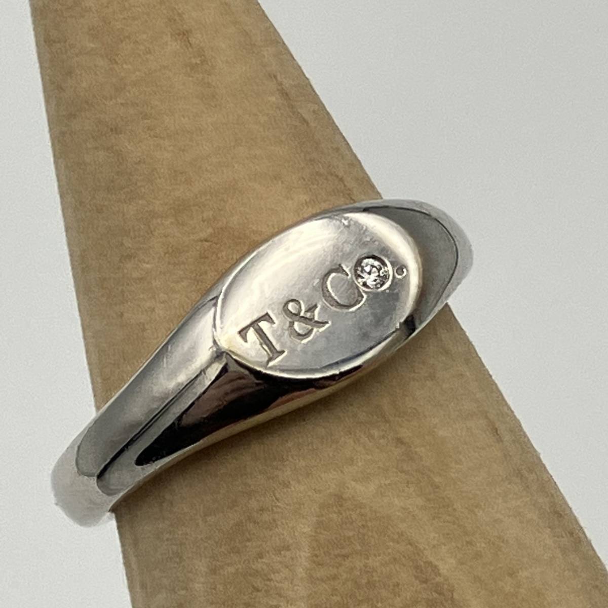 ティファニー マイクロ オーバル シグネット リング 指輪 ホワイトゴールド 750 K18 1P ダイヤモンド Tiffany Signet