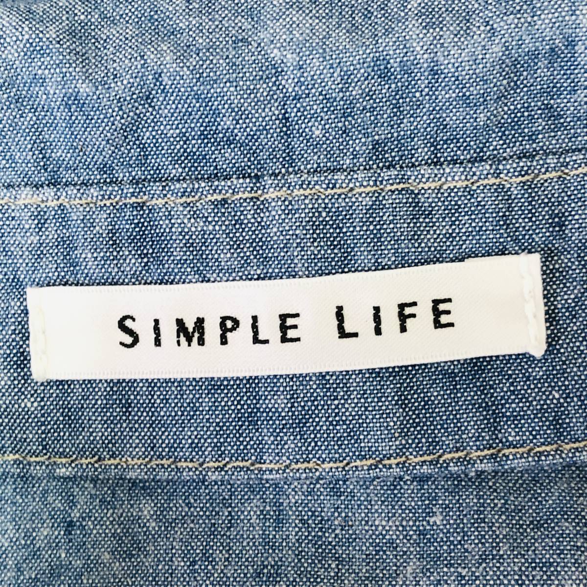 a00500 美品 SIMPLE LIFE シンプルライフ シャツ 半袖 綿100％ 胸ポケット シンプル デニム風 M 青系 無地 レディース 万能 上質 オフィス_画像8