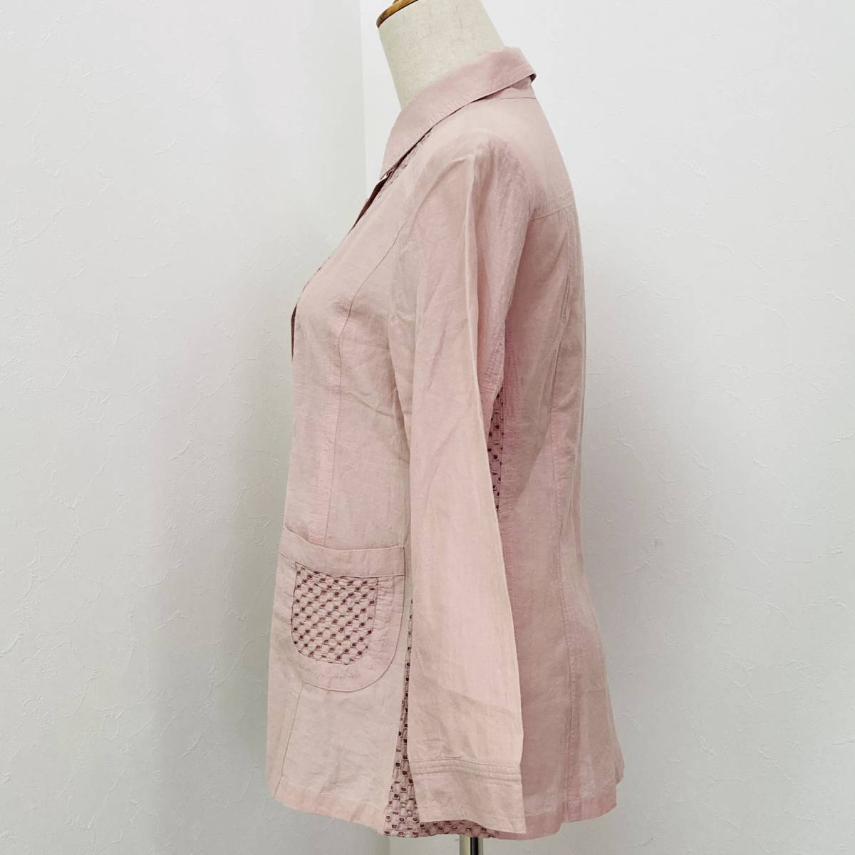 a00541 beautiful goods . flax .. jacket blouse shirt long sleeve thin shoulder pad attaching embroidery size 9 pink cotton silk . lady's retro fine quality on goods all-purpose 