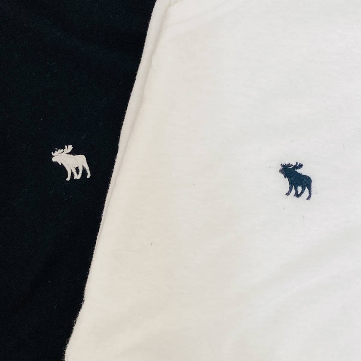 a00688 Abercrombie&Fitch アバクロ 2枚セット Tシャツ 半袖 Vネック XS ブラック ホワイト 万能 シンプル ロゴ刺繍 デイリーカジュアル_画像8
