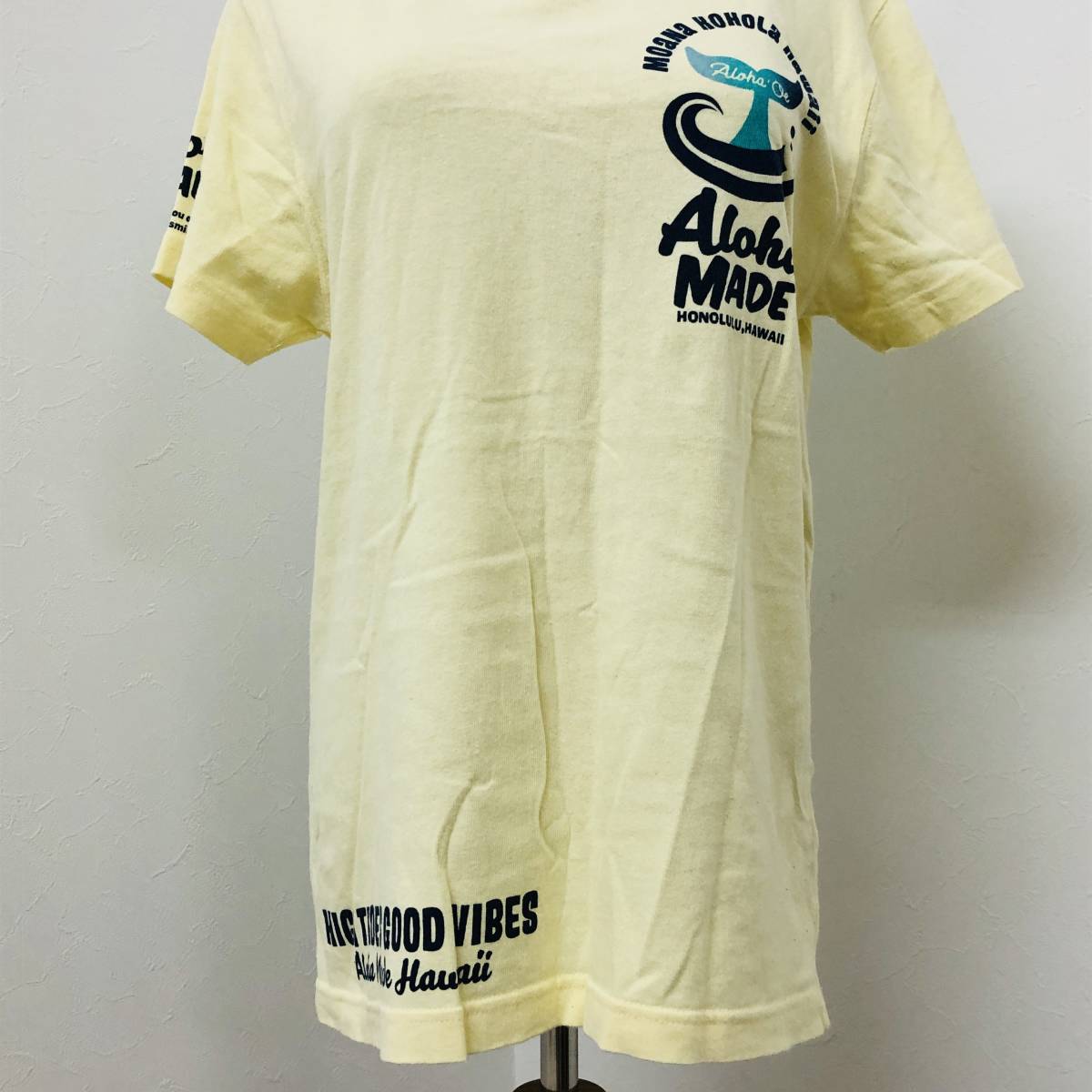 a00713 美品 Aloha MADE レディース Tシャツ 半袖 カジュアル L 黄 綿100％ スポーツミックススタイル アロハ クジラ プリント かわいい_画像6