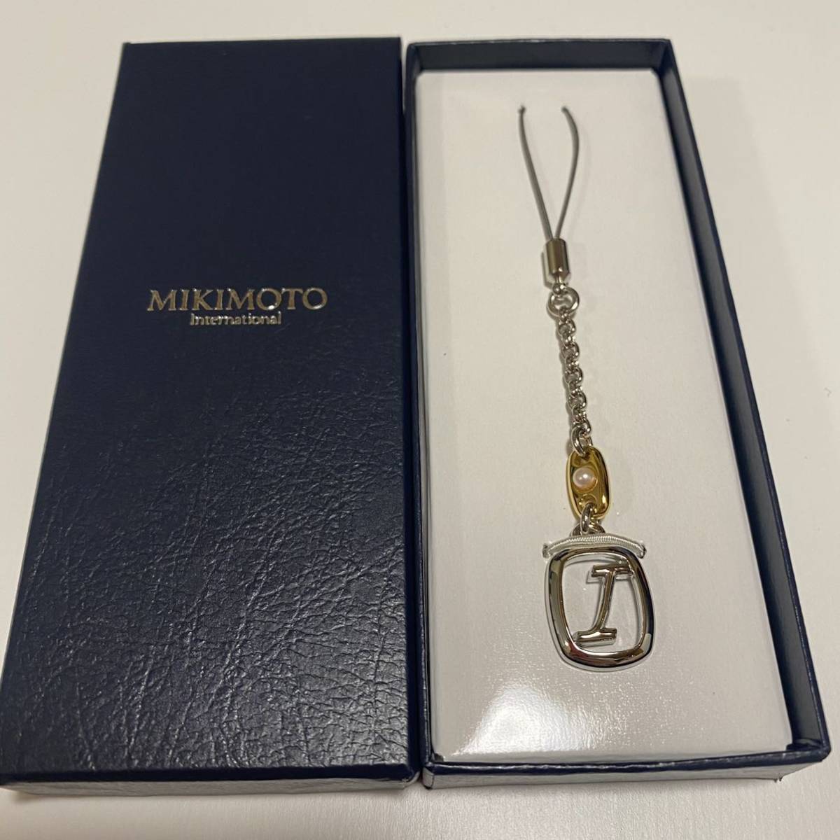  не использовался MIKIMOTO Mikimoto initial брелок для ключа I ремешок Mikimoto жемчуг 