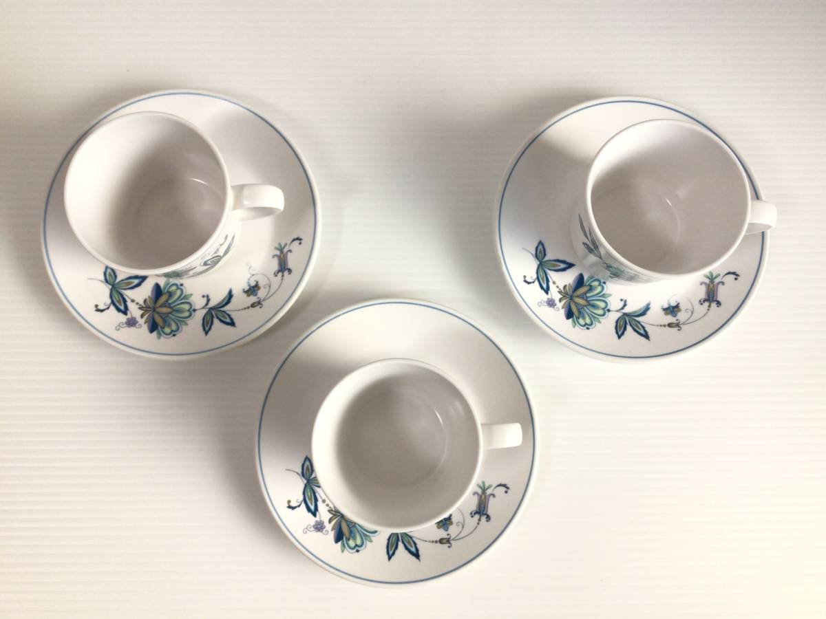 C899 Noritake/ノリタケ　PROGRESSION/プログレッション　カップ＆ソーサー　LIMA 3客セット　マット　植物図　耐熱強化磁器_画像7