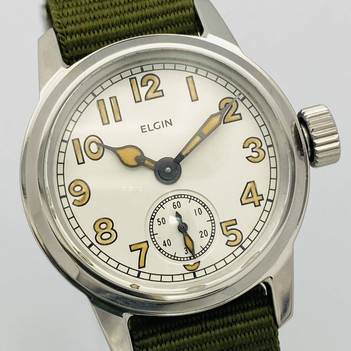 即決【美品 OH済】ELGIN エルジン アメリカ海軍 UDT◆復刻 WW2 USN BUSHIPS 手巻き ミリタリーウォッチ/希少/メンズ  腕時計/白/特殊部隊