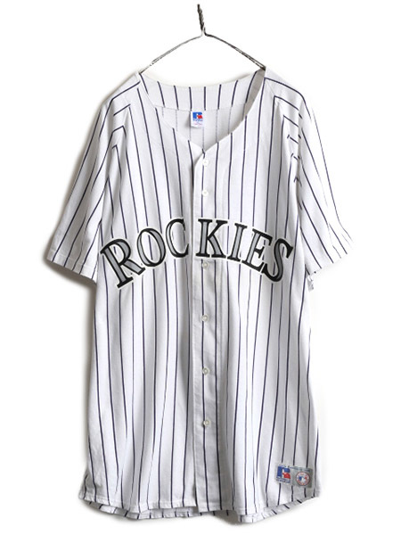 90s USA製 大きいサイズ XXL ■ MLB オフィシャル ラッセル ロッキーズ ベースボール シャツ メンズ RUSSELL ゲームシャツ ユニホーム 野球