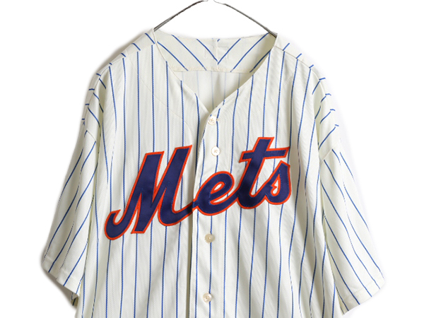 USA製 大きいサイズ XXL 程■ MLB オフィシャル Majestic ニューヨーク メッツ ベースボール シャツ 2XL メンズ ゲームシャツ ユニフォーム_画像2