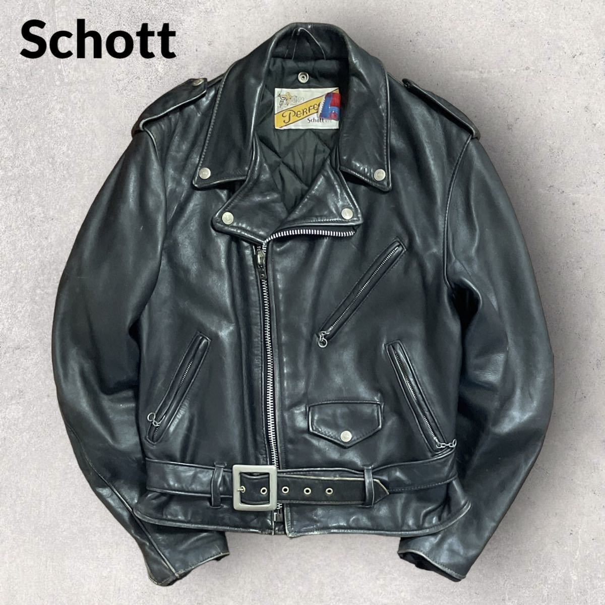 Schott ダブルライダースジャケット パーフェクト バイカータグ 38サイズ-