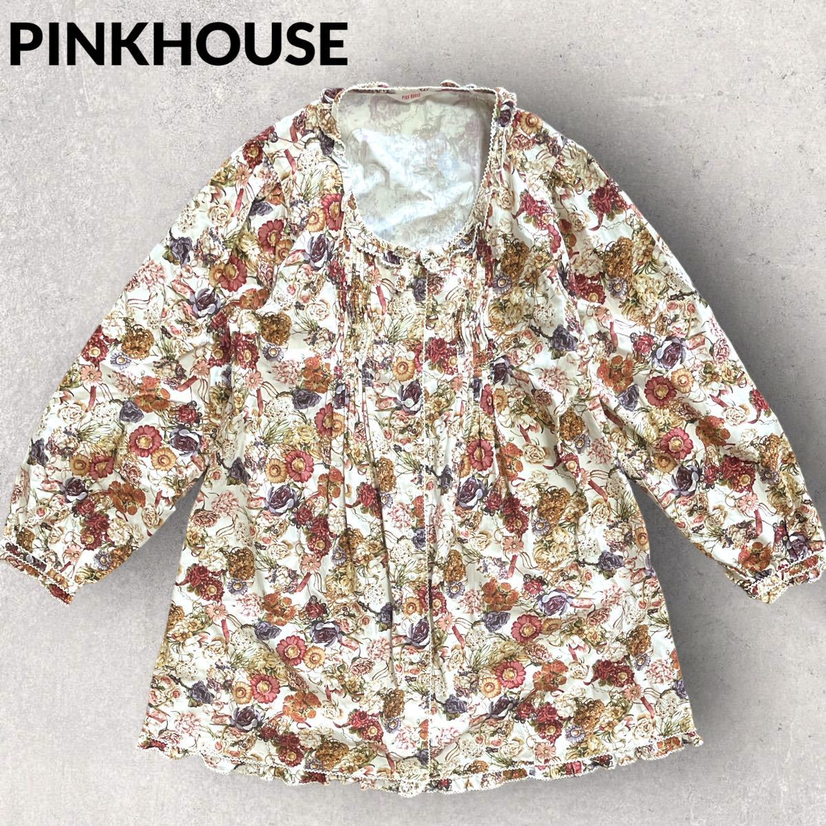 PINKHOUSEピンクハウス 2013 フリルリボン 花柄 前ボタンブラウス_画像1