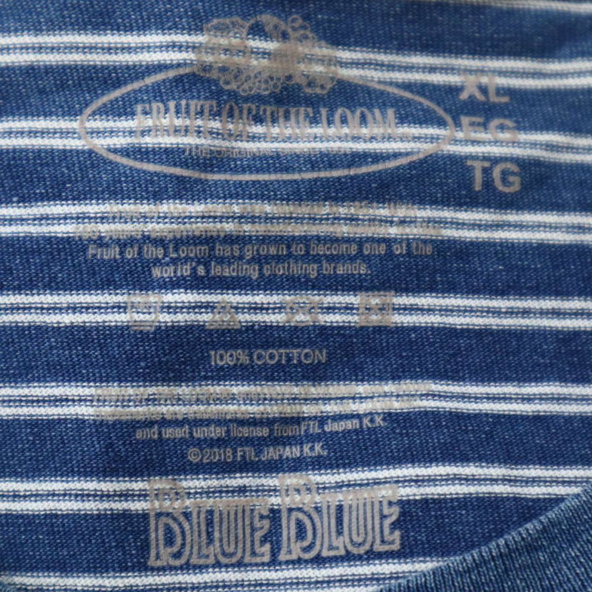 BLUEBLUE × FRUIT OF THE LOOM ブルーブルー 半袖 総柄★ インディゴ カットソー ポケTシャツ Sz.XL　メンズ 大きい 　C3T04044_5#A_画像6