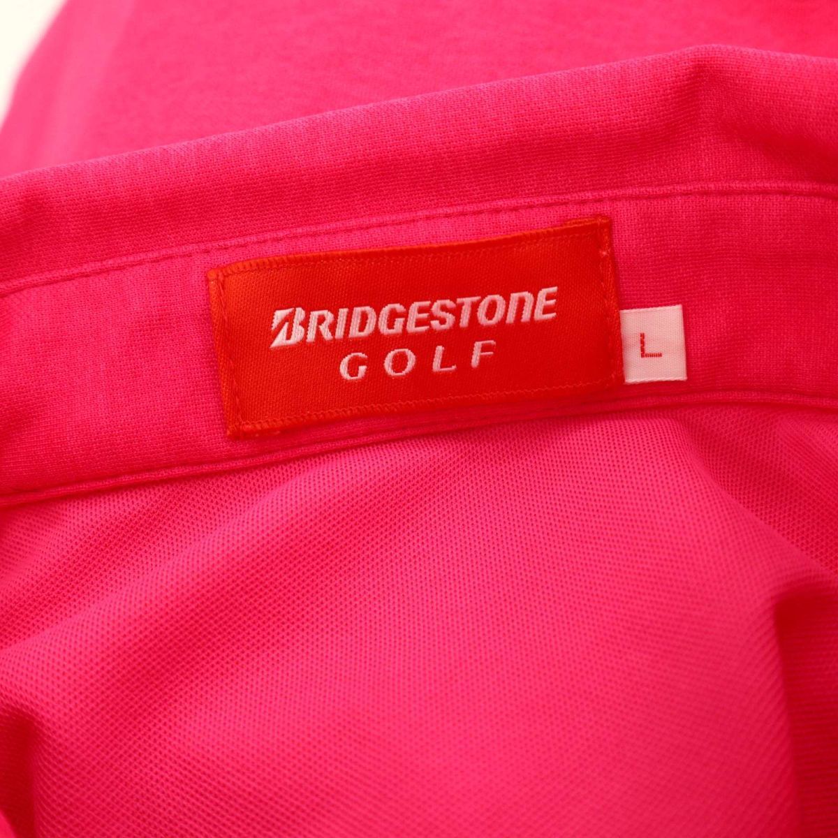 BRIDGESTONE GOLF ブリヂストン ゴルフ 春夏 半袖 ストレッチ★ ボタンダウン ワーク ポロシャツ Sz.L　メンズ ピンク　C3T04369_5#A_画像5