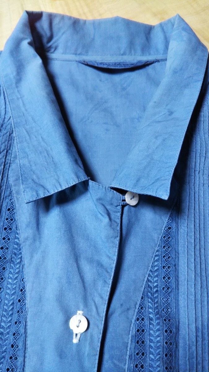 昭和レトロ藍染め東京ブラウス  綿レースブラウス 個性的手染め 高級綿