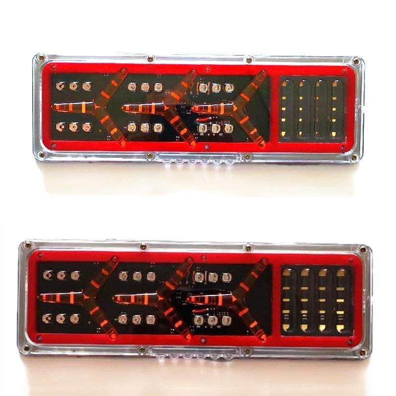 即決) LEDテールランプ ランボルギーニ風 流れるウィンカー シーケンシャル 24V仕様 テールライト/ブレーキランプ 左右セット 33cm_画像2