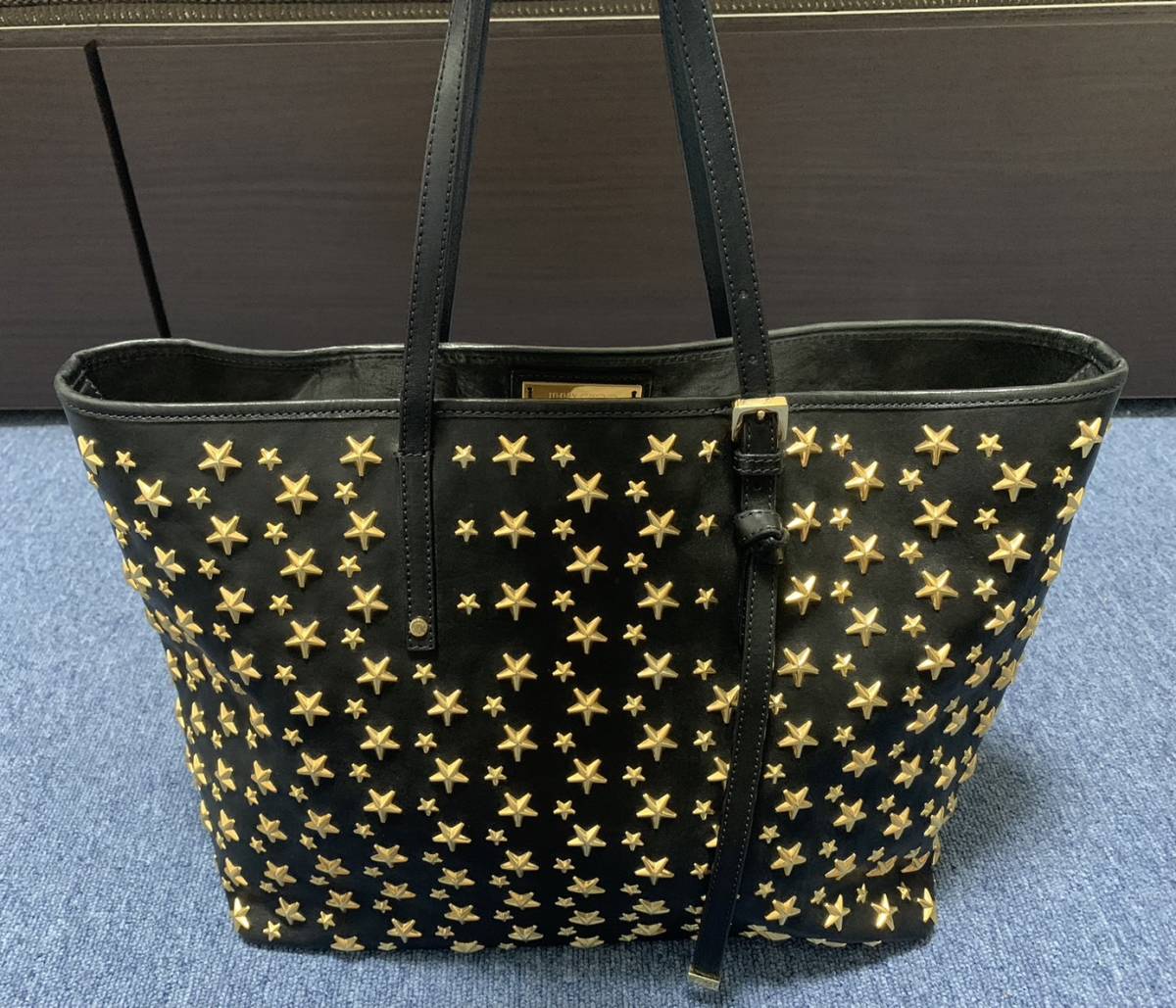 極美品】ジミーチュウ JIMMYCHOO トートバッグ サシヤ レザー 黒×金