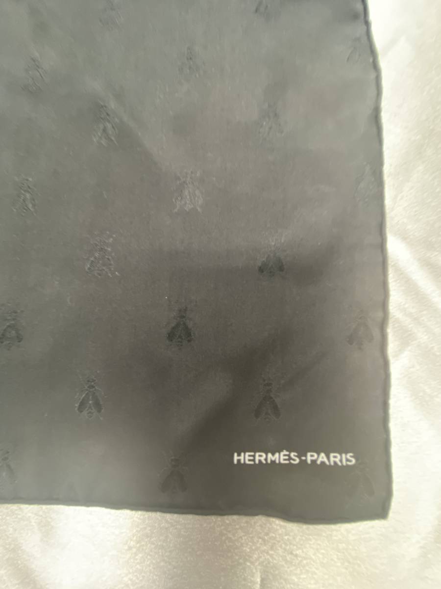 エルメス☆HERMES☆ポケットチーフ プチカレ黒柄ジャガード織