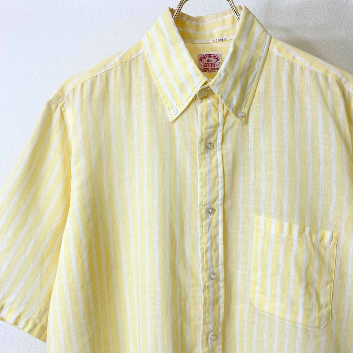 希少《 Mint Condition / Linen 》80s 90s 極上品【 Brooks Brothers 綿麻 リネン 黄色 BD 半袖シャツ 15.5 アメリカ製 ビンテージ】_画像1