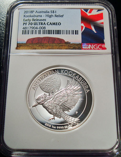 ●オーストラリア 2018年 NGC PF70UC EarlyReleases ワライカワセミ ハイレリーフ $1銀貨