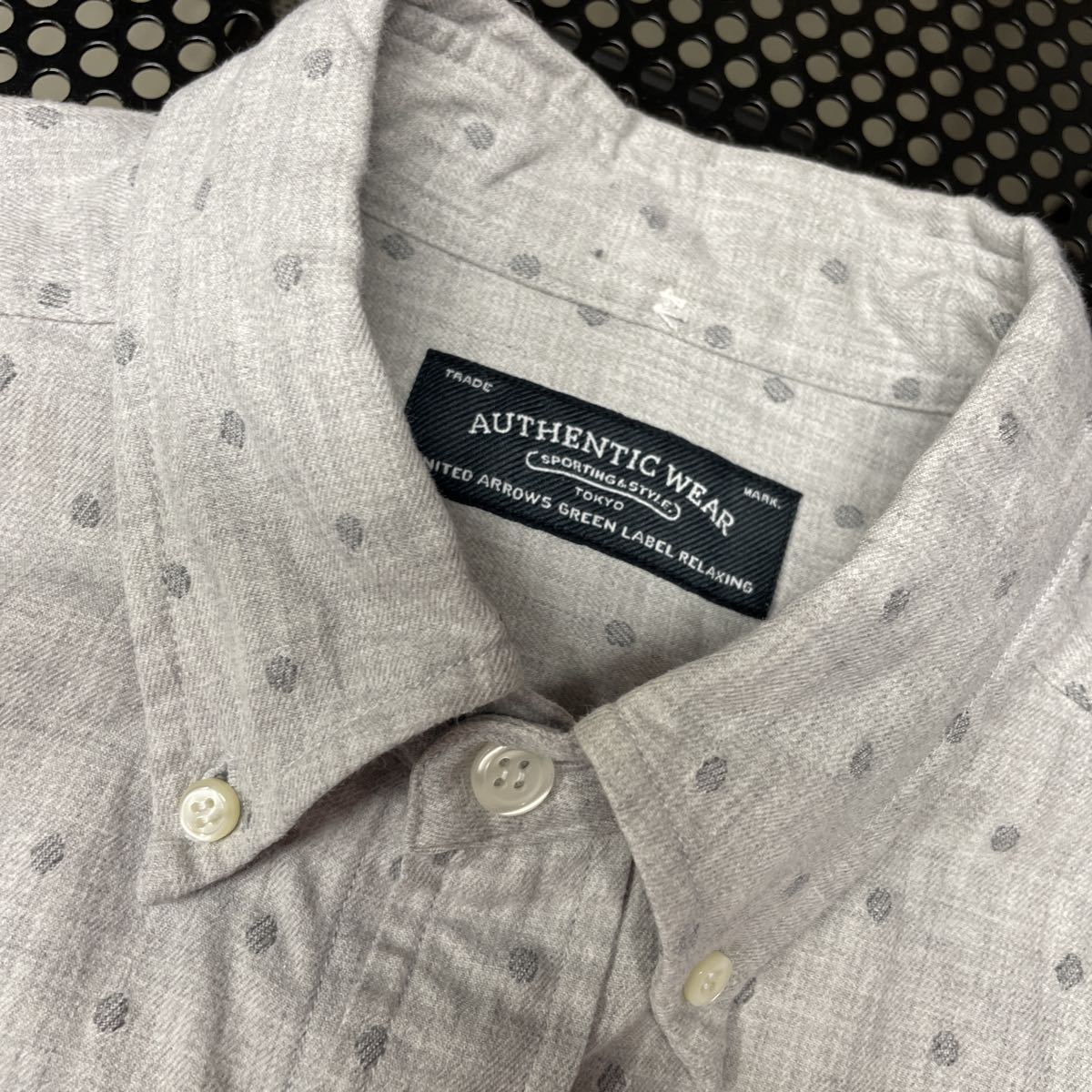  made in Japan United Arrows long sleeve button down shirt gray polka dot dot S size 