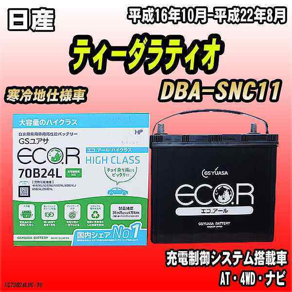 バッテリー GSユアサ 日産 ティーダラティオ DBA-SNC11 平成16年10月-平成22年8月 EC70B24LHC