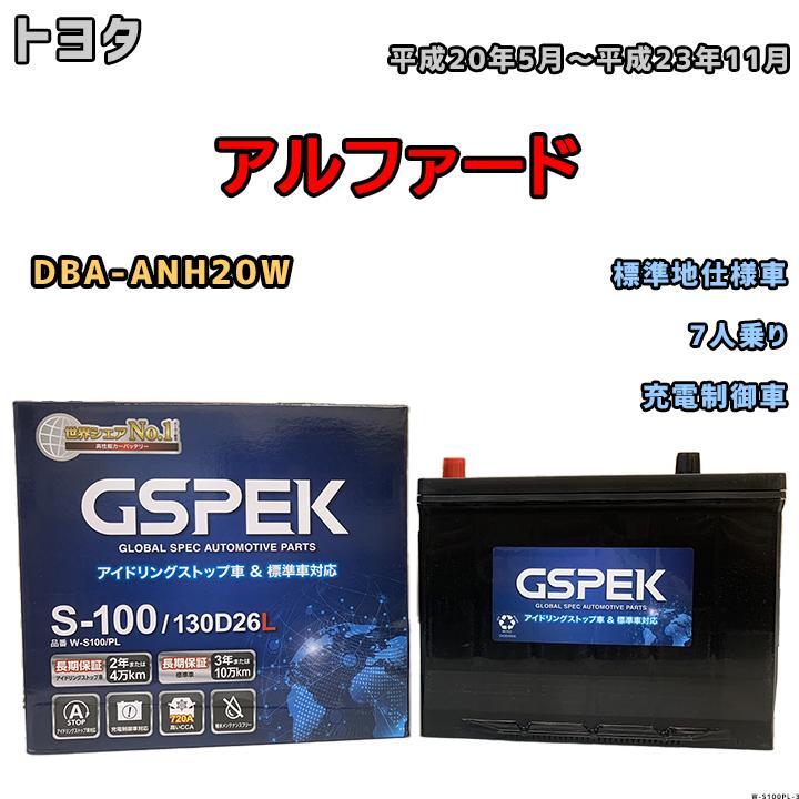 バッテリー デルコア GSPEK トヨタ アルファード DBA-ANH20W 平成20年5月～平成23年11月 充電制御車 80D26L