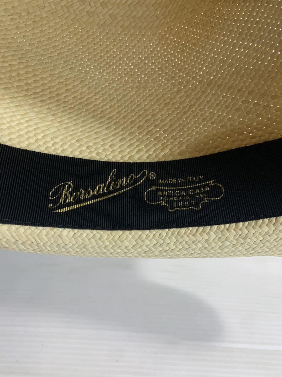 Borsalino ボルサリーノ　伊製 エクアドル　パグリア　パナマハット　ストローハット 白×ベージュ　中折れ山高帽子　57cm フェドラハット_画像8