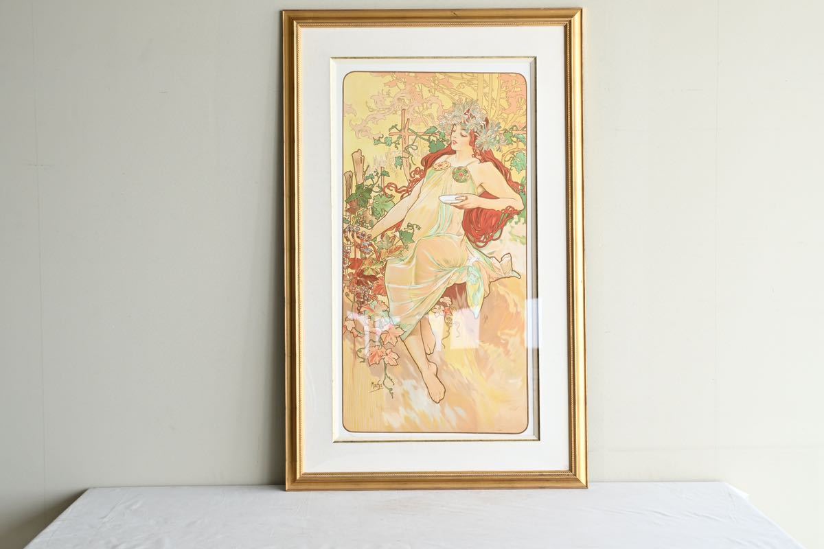 美品】ミュシャ 秋 大型絵画 リトグラフ アルフォンスミュシャ Mucha