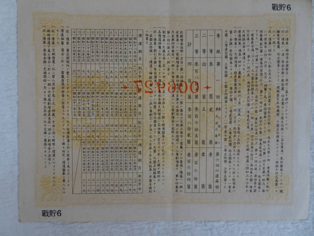 割増金付　戦時貯蓄債券　第六回　拾五圓（15円） 昭和17年発行　大東亜戦争第一周年記念　日本勧業銀行発行_画像2