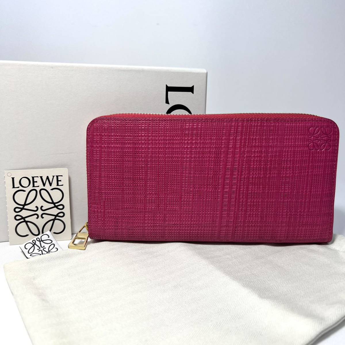 美品 LOEWE ロエベ アナグラム リネンレザー 財布 ラウンドファスナー