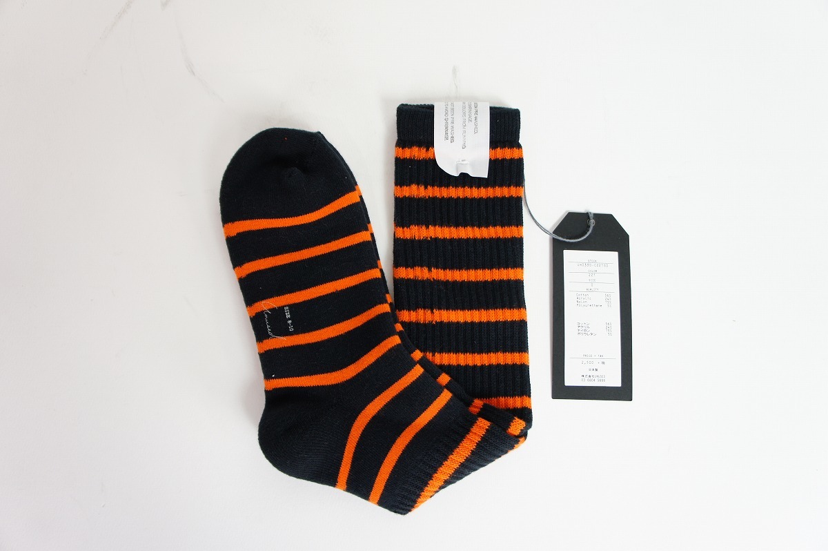  новый товар UNUSED Anne б/у border socks окантовка носки носки UH0330 чёрный черный × orange размер 8-10 502N