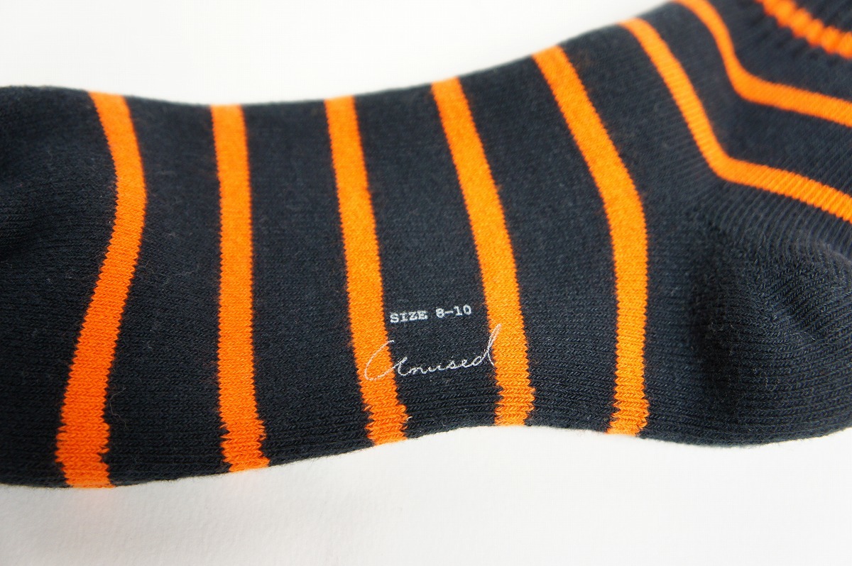  новый товар UNUSED Anne б/у border socks окантовка носки носки UH0330 чёрный черный × orange размер 8-10 502N
