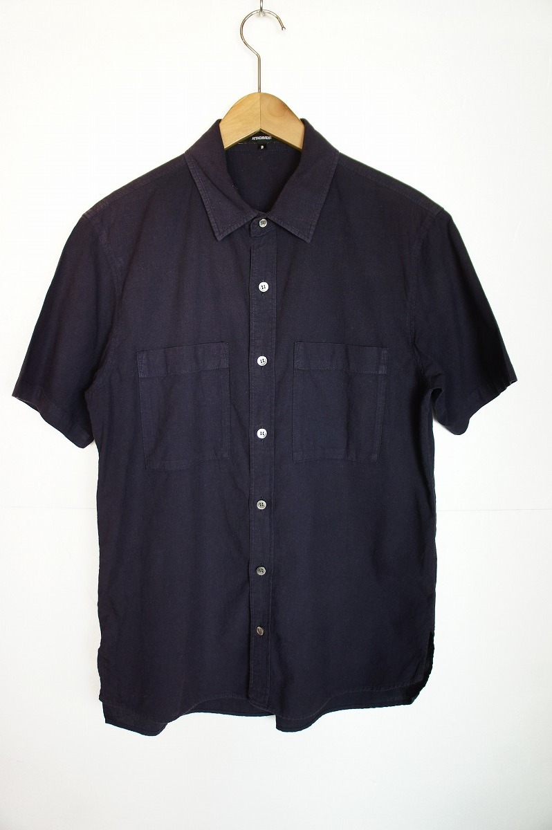 15SS ATTACHMENT Attachment ..po pudding washer patch pocket shirt S/S short sleeves shirt D.NAVY AS51-238 size 2 412N