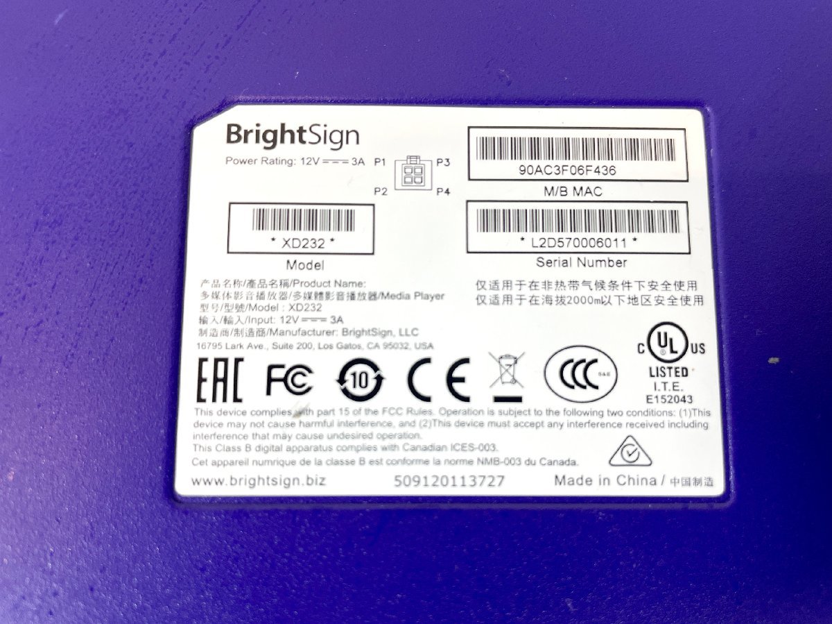 TS4288_As◇モデルR使用品◇BrightSign◇XD232◇デジタルサイネージ