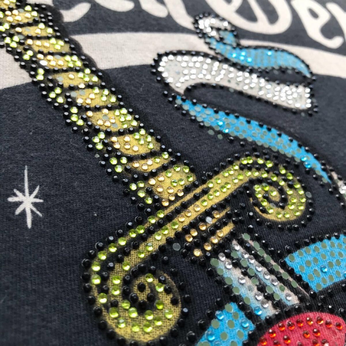 ラインストーンTシャツ ブラック黒 デコT USED加工 切りっぱなし ラインストーンTシャツ ブラック黒 デコT USED加工 切りっぱなし