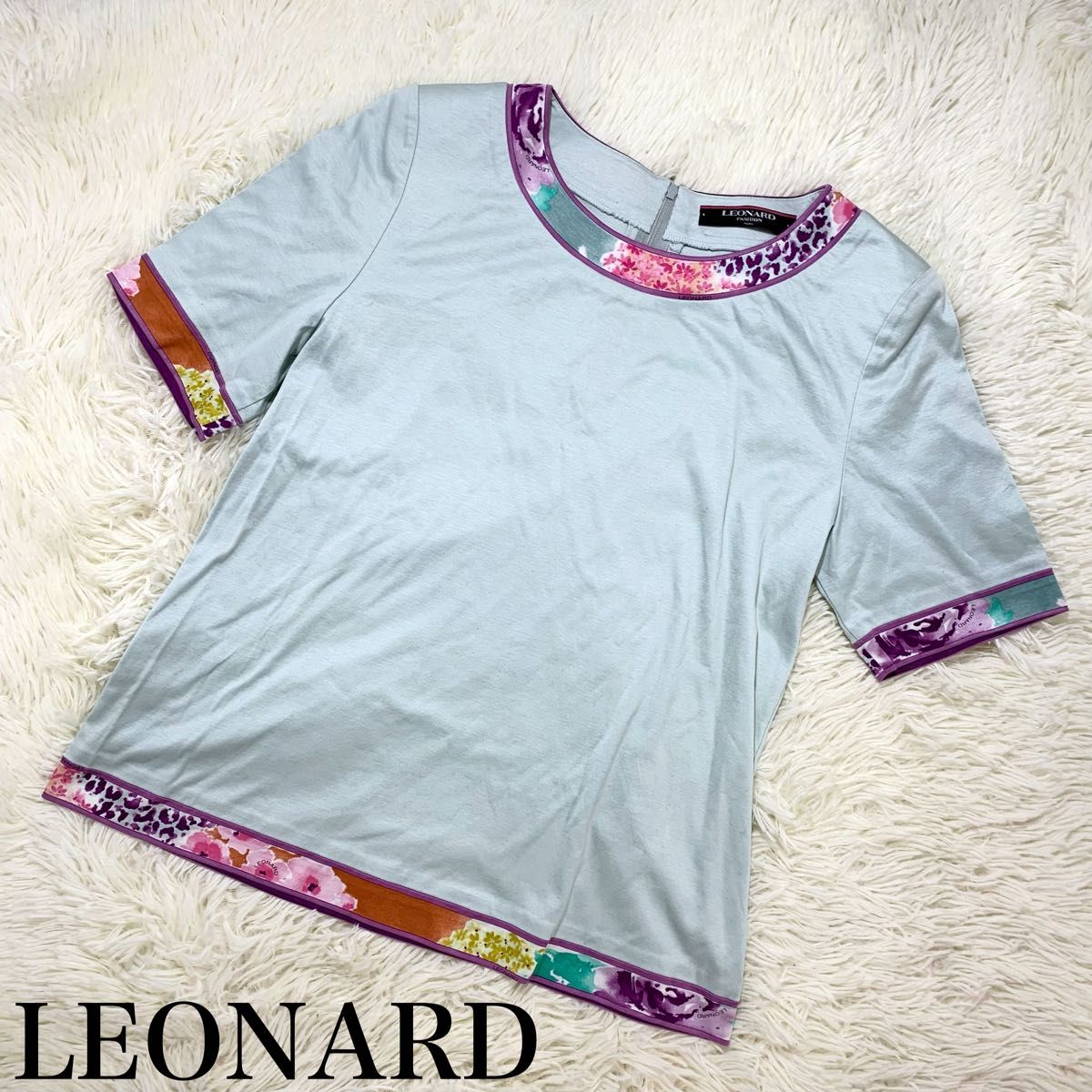 極美品 LEONARD レオナール 綿100% 半袖カットソー トップス Lサイズ 