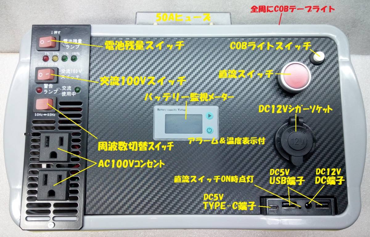 1000W 正弦波 バッテリー交換式ポータブル電源(自作品)-