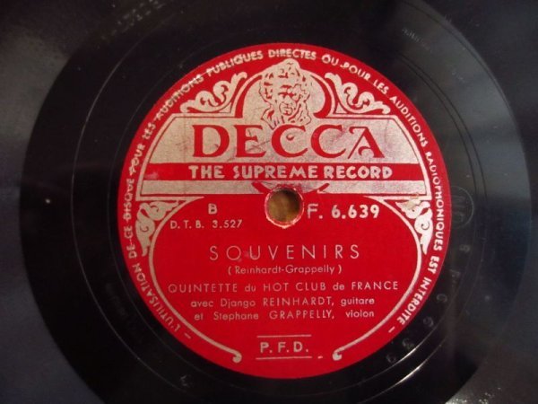 SP record / Jean go* line Hal to/ Django Reinhardt Quintetto Del Hot Club De France / Honeysuckle Rose & Souvenirs / Decca