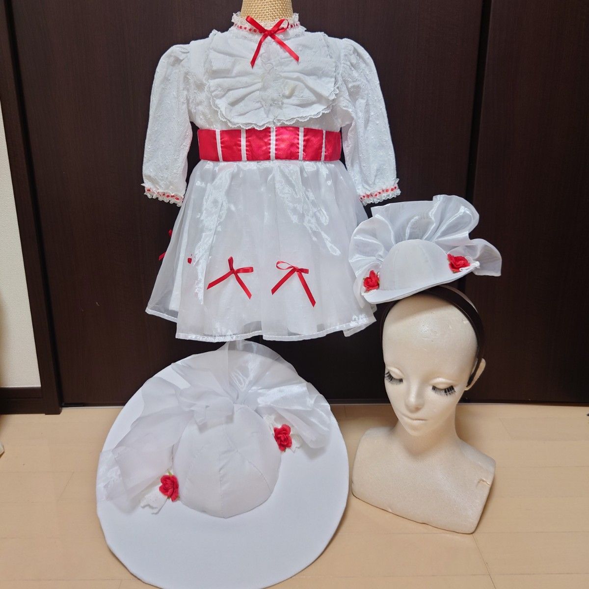 【中古汚れアリ】自作　メリーポピンズ　コスチュームセット　子供用　90cmから100cm位　Dハロ仮装