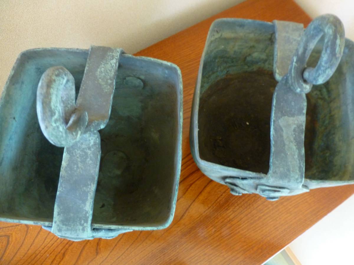 古銅 釣瓶桶 2個 炉つるべ アンティーク 古玩 骨董 古道具 バケツ 銅製