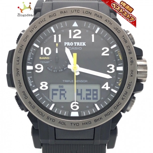 CASIO(カシオ) 腕時計美品 プロトレッククライマーライン PRW-51Y メンズ タフソーラー/電波 黒